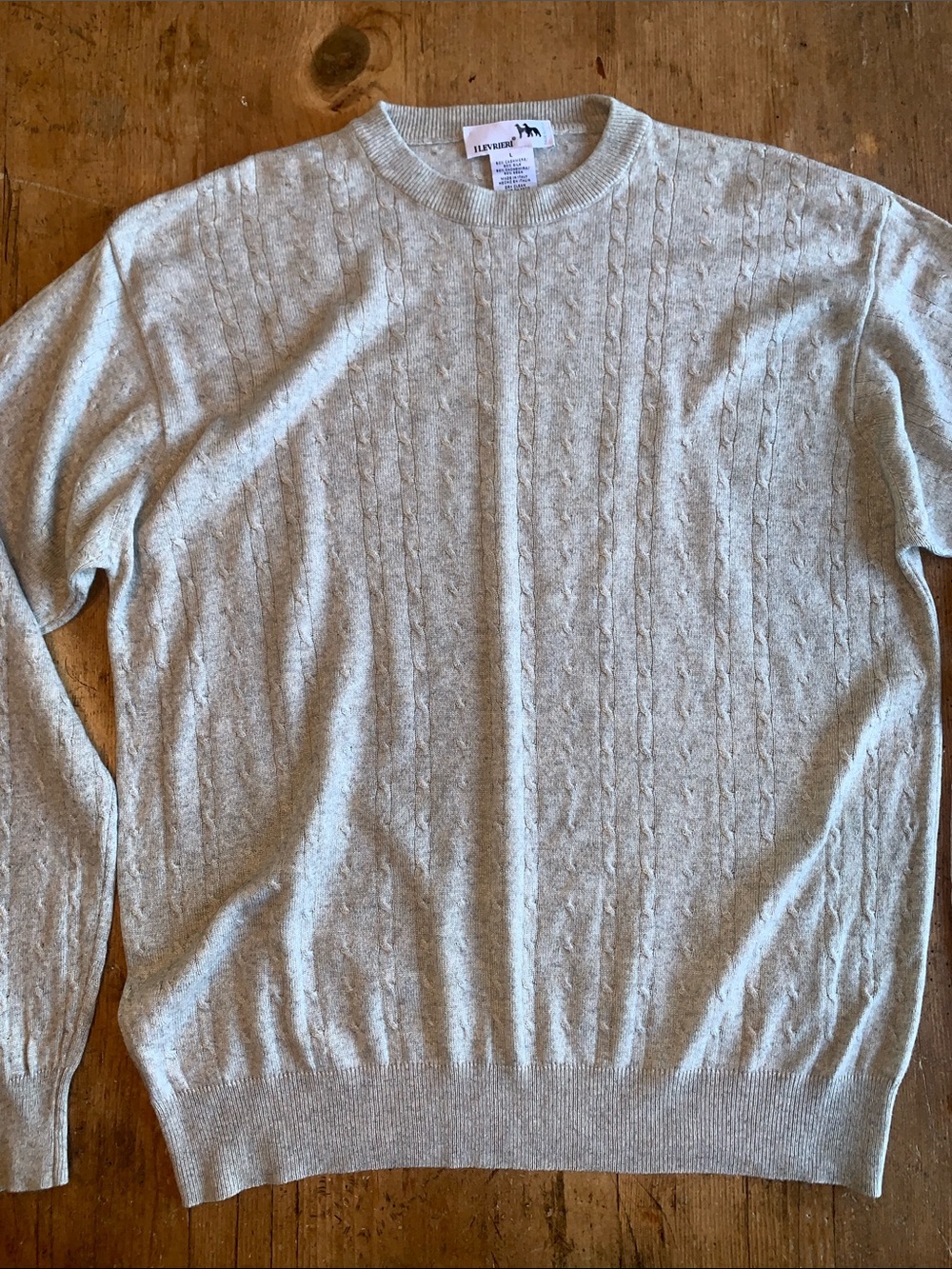 I Levrieri Italian Cashmere Silk Light Gray Cable-Knit Crewneck Sweater - Picture 9 of 16